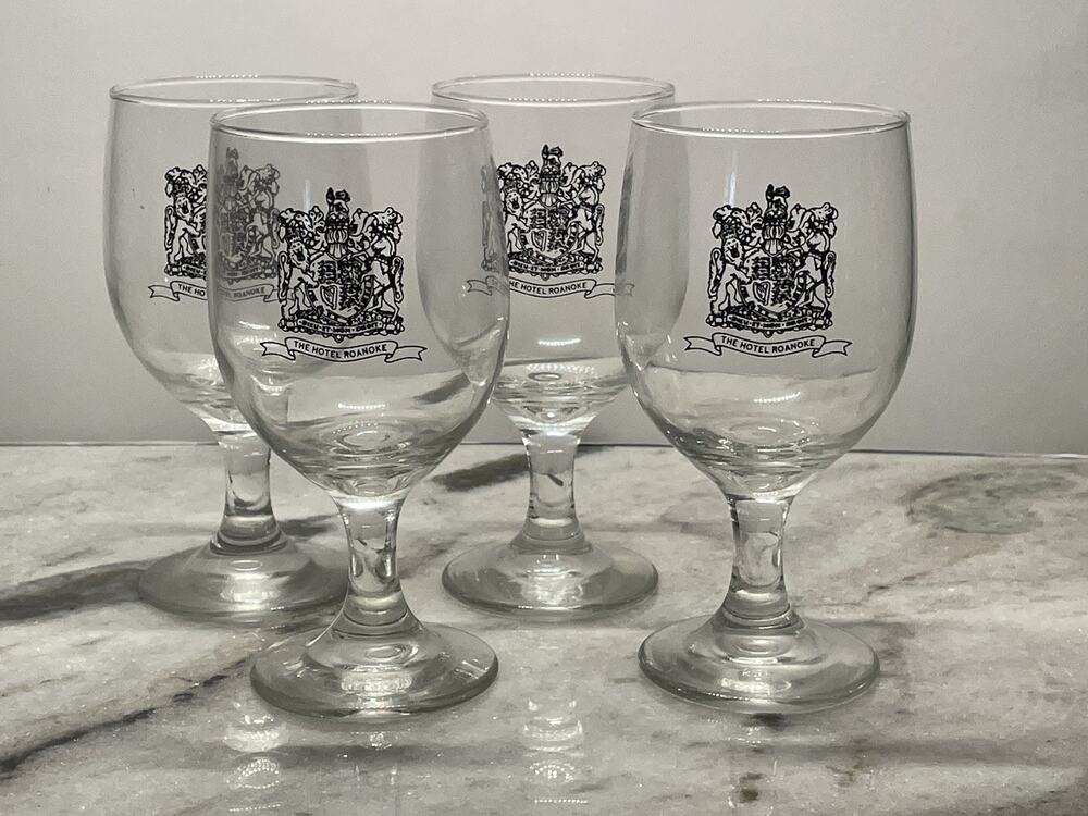 Vintage Hotel Roanoke Virginia Water Goblet Wine Glasses Glass Set of 4